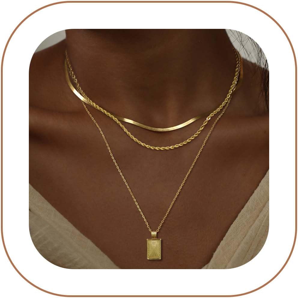 Layered Gold Silver Necklaces for Women, Stackable Stack 14K Real Gold Plated Silver Chain Necklace Diamond Circle CZ Layering Pendant Necklaces Trendy Gold Jewelry Set Gifts