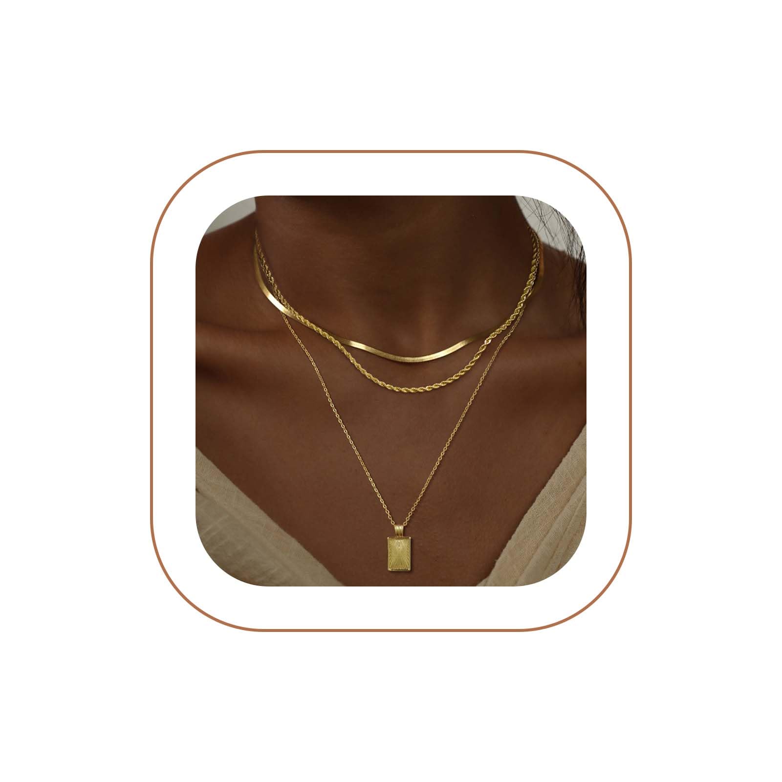 Layered Gold Silver Necklaces for Women, Stackable Stack 14K Real Gold Plated Silver Chain Necklace Diamond Circle CZ Layering Pendant Necklaces Trendy Gold Jewelry Set Gifts, 14.2 inches, 15.7 inches