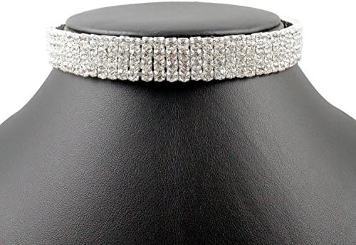 JANEFASHIONS 10-Row 4-Row 2-Row Clear Austrian Crystal Rhinestone Choker Necklace Silver Party WED N088 (4 Row Silver)