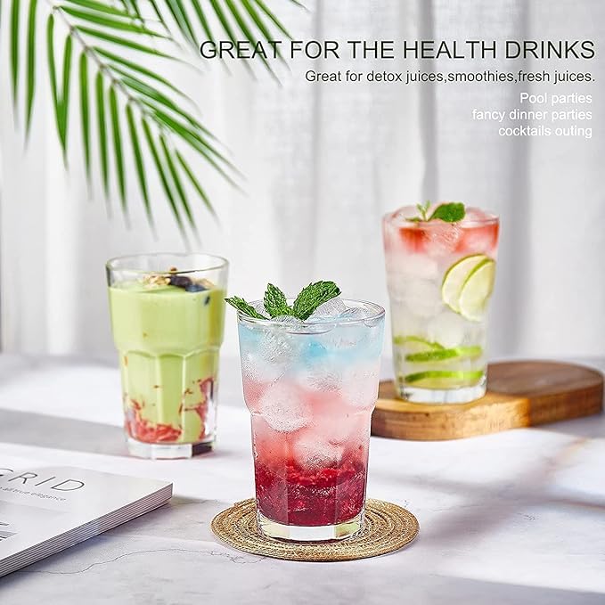 Image of WRINGO 350 ML Water Glasses Transparent Long Glass | Highball Glasses | Juice Glass | Plaza Tumbler Set of (6) (WR-05)