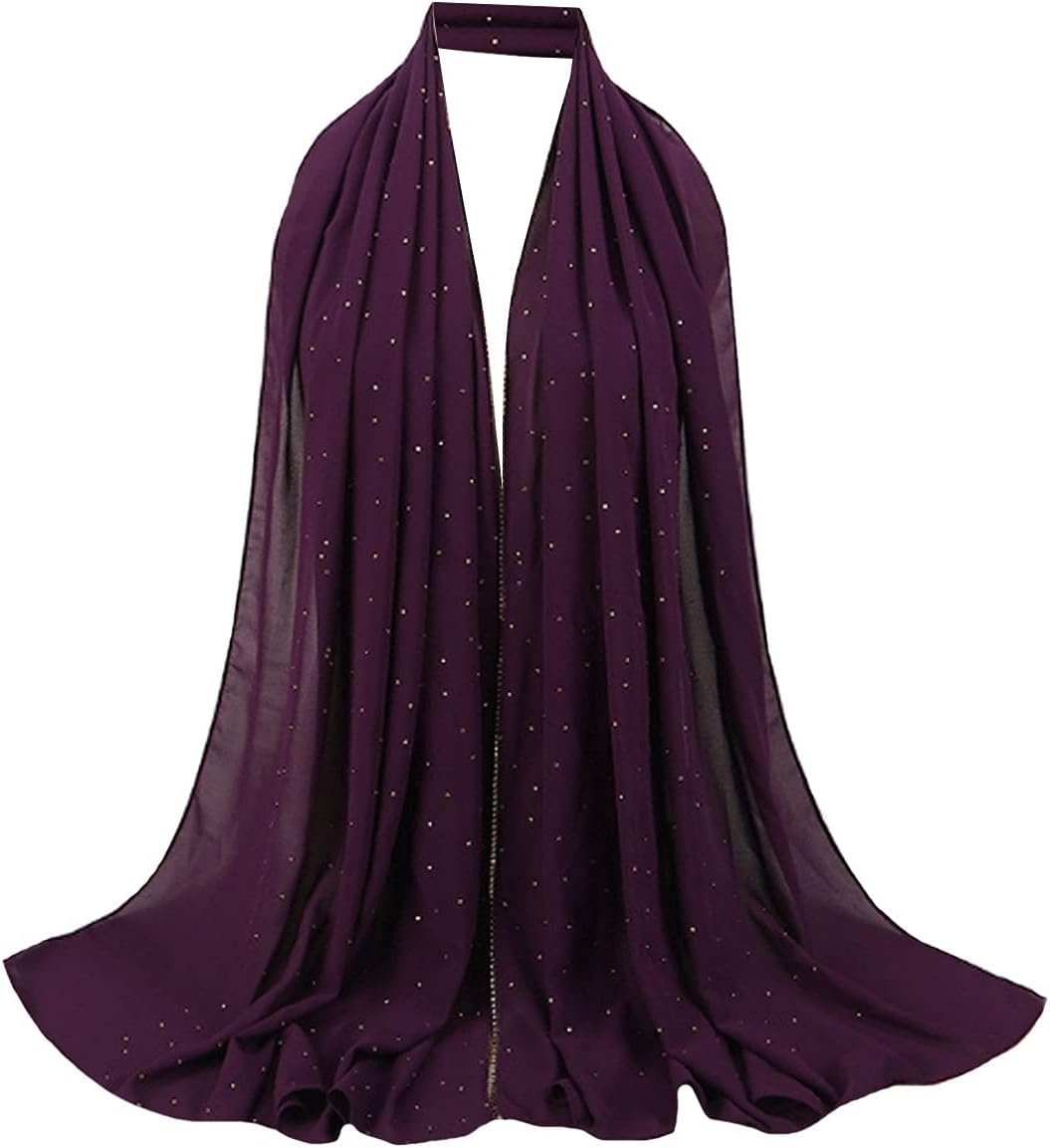 YAOSENWomen Rhinestone Hijab Muslim Head Wrap Long Scarf (Diamond-Purple)