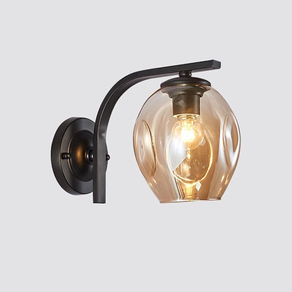 SXWNBIFH 1-Light Vintage Home Metal Arm Wall Sconces American Industrial Glass Lampshade Wall Mounted Lamps Gradient Colors Study Book Wall Light Fixture E27 Base Wall Lamp