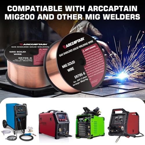Image of ARCCAPTAIN MIG Welding Wire, MIG Wire ER70S-6 2Lbs Gas Solid Carbon Steel Low Splatter MIG Welding Wire Compatible With Lincoln Miller Forney Harbor Welder (0.045 inch 2Lb)
