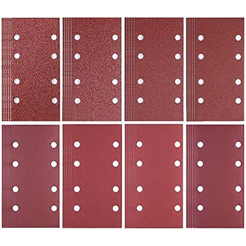 80 Pieces Sander Paper 93 x 185 mm Sanding Sheets Hook and Loop Sander Pads Punched 8 Holes Assorted 40/60/ 80/120/180/240/320/400 Grits Sanding Pads for Bosch Sander… Cover