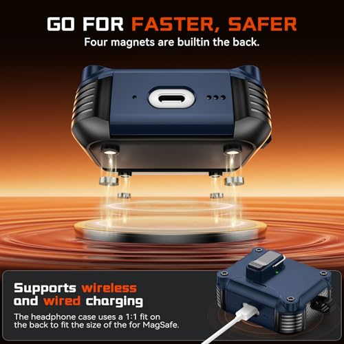 Image of Inesore for AirPods Pro 3 Case with Secure Lock (Dark Blue) | Phone Stand Design,Compatible with MagSafe,Automatic Snap Switch Secure Cover with Cleaner Kit & Keychain