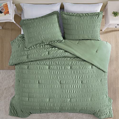 Image of Walensee Twin Seersucker Comforter Set 100% Polyester Soft Washable Microfiber Bed Comforters with 1 Pillowsham, Lightweight Cozy Bedding Comforter Sets for All Season, 2 Pieces, 68 inchx90 inch, Sage Green