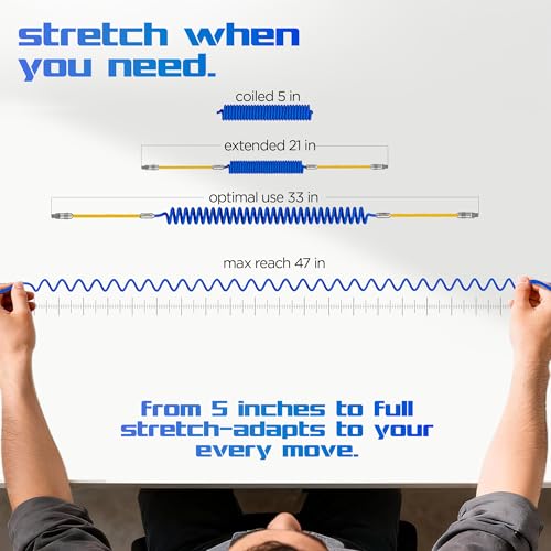 Image of Dubstep Fusion Flex 100W Coiled Type-C to Type-C Fast Charging Cable, 1.8M, 480Mbps Data, Knurled Metal Connector, Nylon Braided, PowerBlitz Technology (Blue & Yellow)