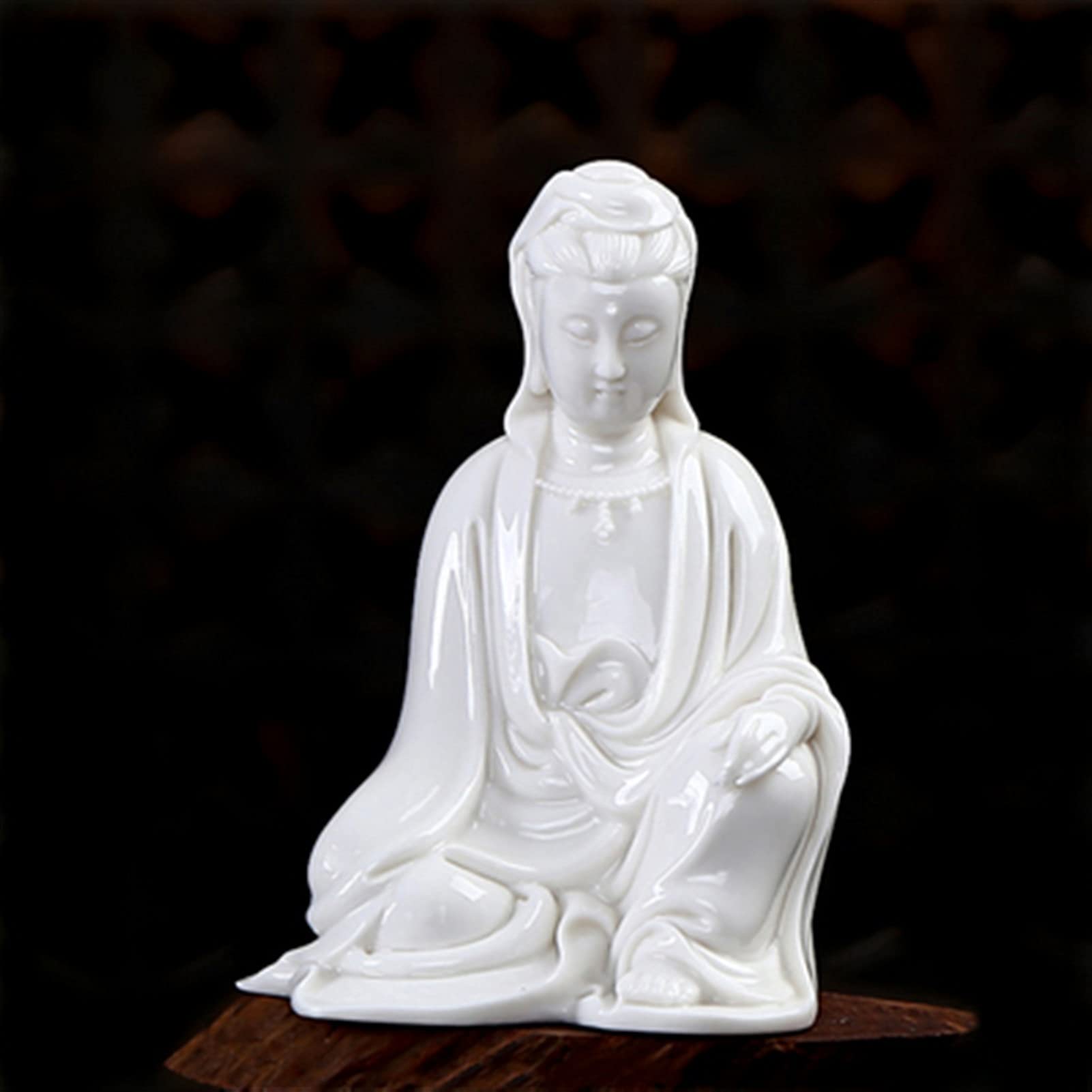 CELOTUS Estatua de Buda o Bodhisattva Ornamentos de cerámica de Porcelana Blanca Fina Cómodo cómodo Sentarse con piernas Cruzadas Meditación Pequeña Estatua de Guanyin Imagen Budista