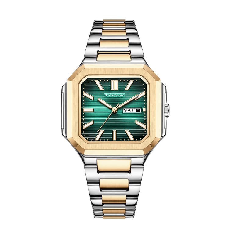 Image of Giordano Square Formal Watch for Men - Textured Dial,Day & Date Display and Stylish Stainless Steel Strap