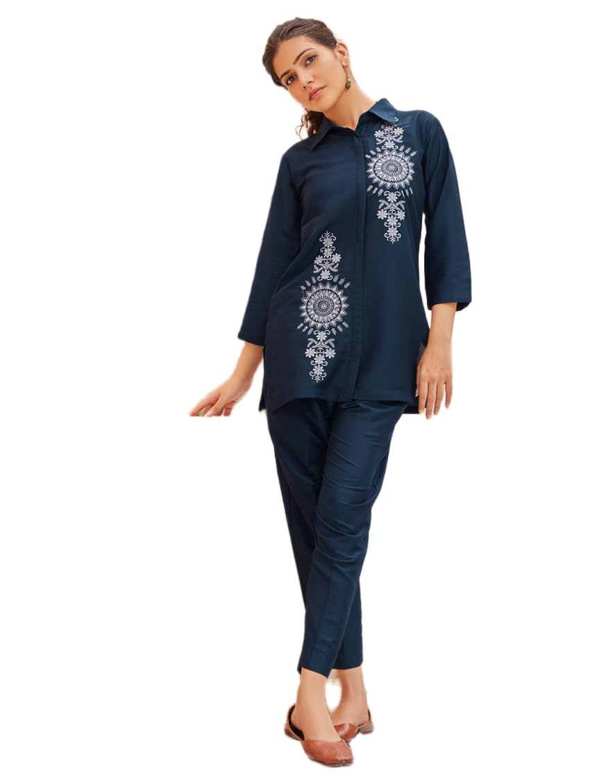 women plus Embroidered Chunan Co-Ord Set | Blue |-picture-20