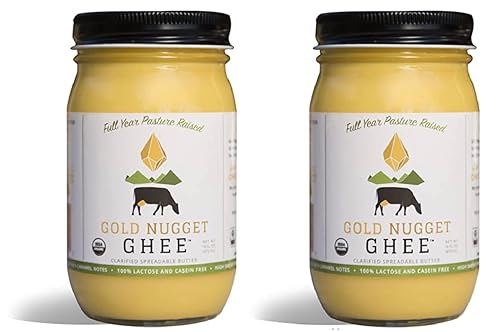 Ganador tradicional de Gold Nugget GHEE, USDA ORGANIC, AÑO COMPLETOPASTURA, mantequilla alimentada con pasto de 16 onzas (paquete de 2)