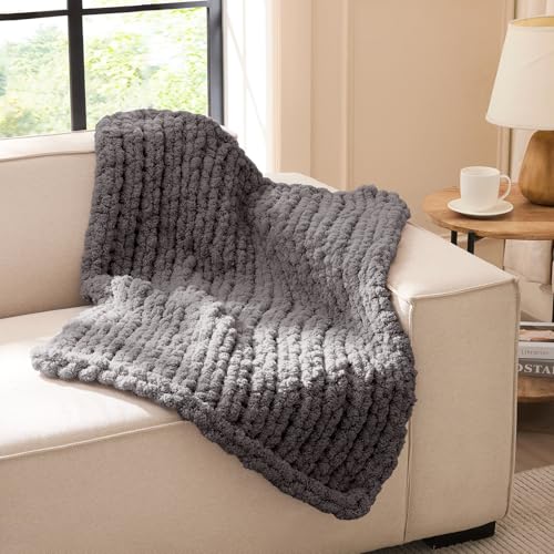 Image of L'AGRATY Chunky Knit Throw Blanket for Couch, 30 x 40 Inches, Dark Grey