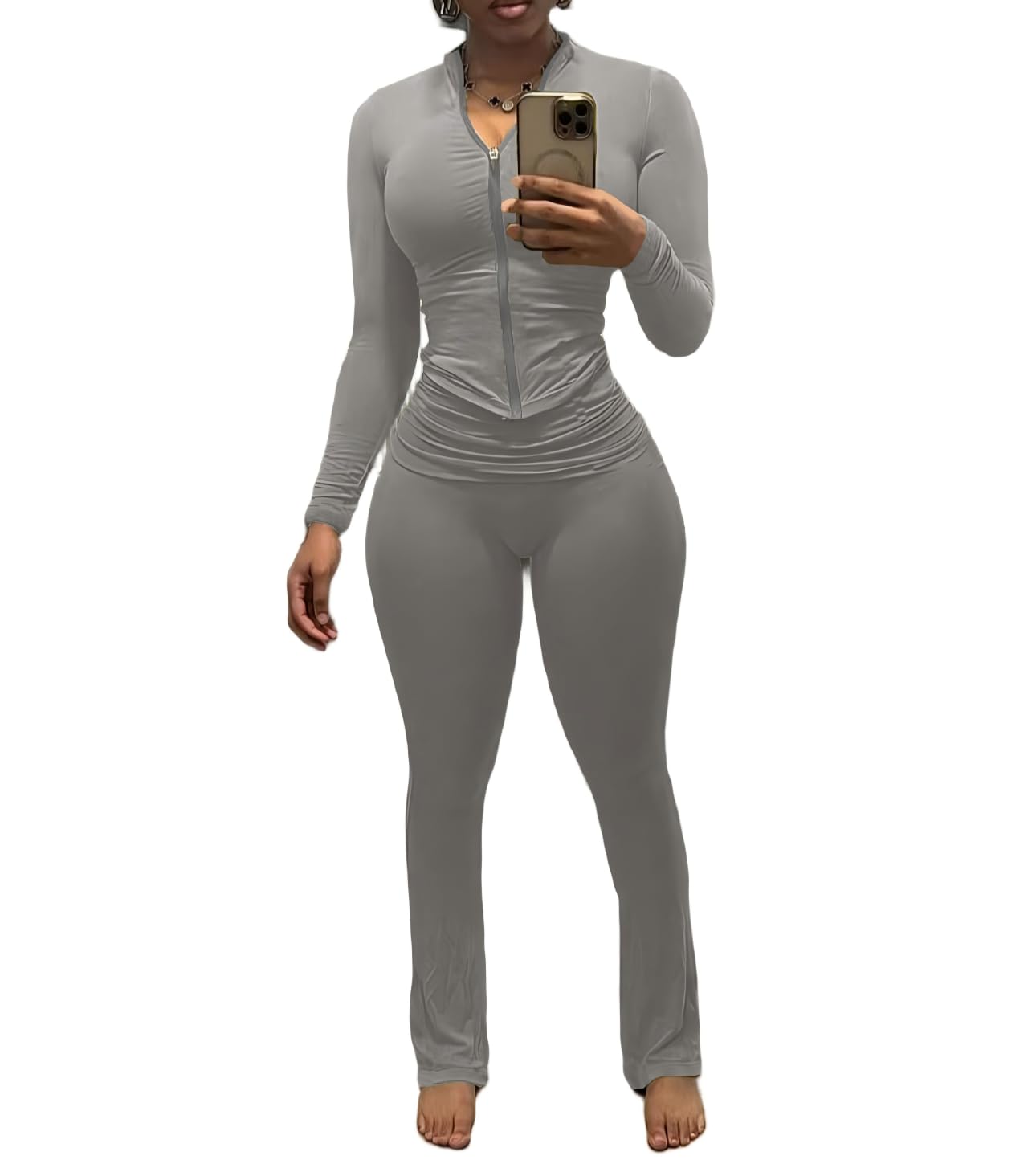 Nimsruc Two Piece Outfits For Women Workout Set Long Sleeve Tracksuit Zip Up Sweatsuits