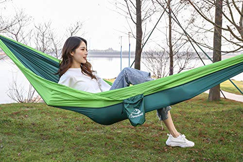 Favorland Camping Hammock Double & Single with Tree Straps for Hiking, Backpacking, Travel, Beach, Yard - 2 Persons Outdoor Indoor Lightweight & Portable with Straps & Steel Carabiners Nylon (Green) - Image 6