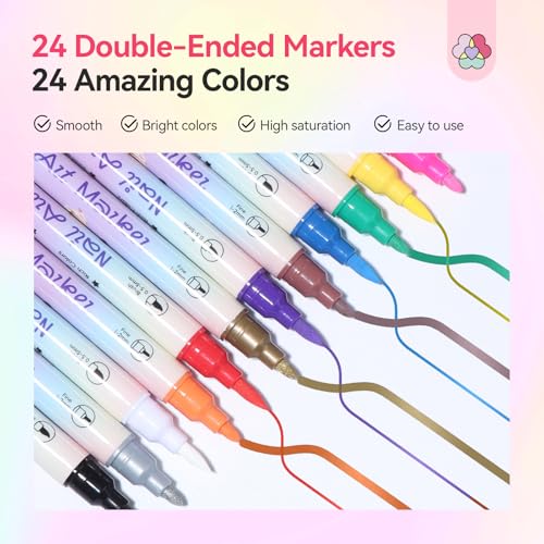 Image of 24 Colors Nail Art Pens Set: 0.5MM Fine Tip Nail Art Pens for Painting Nails Quick Dry Acrylic Paint Markers 3D Nail Polish Pens for Painting Drawing Dotting Liner Brush Manicure Tool Home DIY (Set 1)