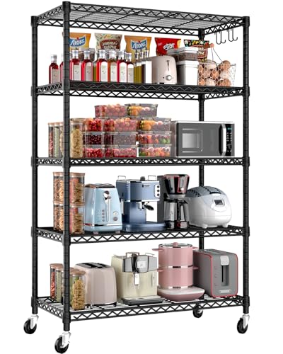 PrimeZone 36' W x 16' D x 79' H Wire Storage Shelves with Wheels, 5 Tier NSF Certified Heavy Duty...