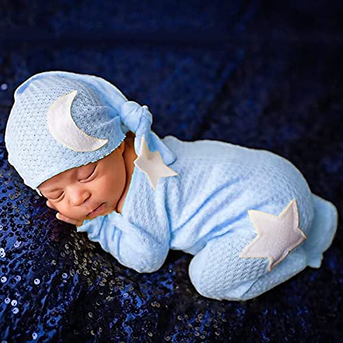 Winmany Baby Häkeln Strick Foto Fotografie Requisiten Outfits, 2PCS Neugeborene Foto Prop Strampler Hüte Kostüm Kleinkind Zubehör für 0-2 Monate (Babyblau)