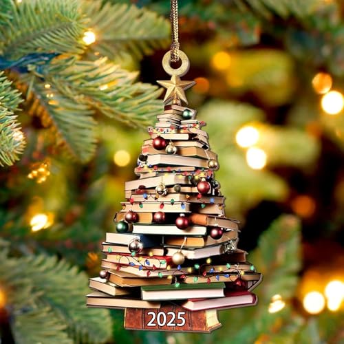 Book lover gifts Christmas Decorations Acrylic Funny Xmas Tree Book Ornament Bookworm and Bibliophile Gift For Women and Men, Readers, Writers, and Librarians For Indoor Personalised Home Accessories