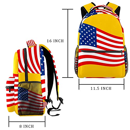 Sac à dos voyage drapeau américain jaune avec porte-bouteille pour soulager le dos
