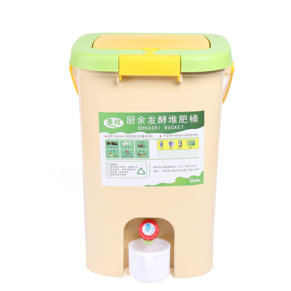 RABEEXP 21L Recycle Composter Aerated Compost Bin for Kitchen 5 Gallon Bokashi Bucket Kitchen Food Waste 28.5x28.5x42cm/11.22x11.22x16.53inch