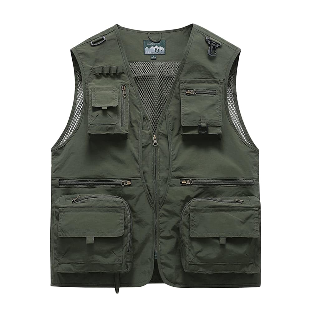 Chaleco de Pesca Hombre Multibolsillos Chaleco Deportivos de Caza Fotografia Chaqueta Casual Safari Chaqueta Sin Mangas Al Aire Libre