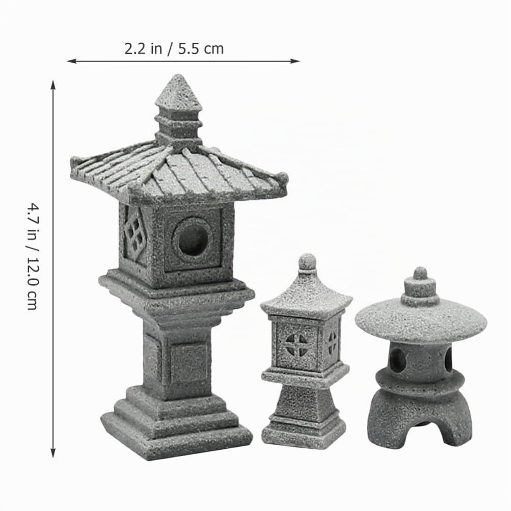 Operitacx 3PCS Miniatur Pagoden Statue Set Für Zen Garten, Bonsai, Aquarium, Japanische Gartendeko, Handgefertigte Steinlaternen Für Innen- Und Außendekoration