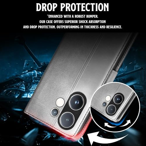 Image of WOW IMAGINE Shock Proof Flip Cover Back Case for Vivo V60 5G | V60e 5G | Vivo T4 Pro 5G (Magnetic Button Flip Case | Wallet Pockets & Stand | Leather Finish | Stone Grey)
