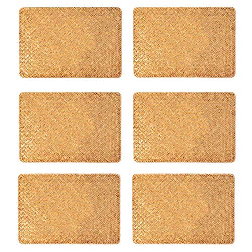 Fransande - 6 manteles individuales de mimbre de tejido natural rectangular para mesa de comedor y cocina