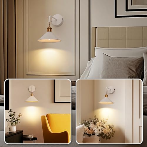 Image of DORESshop Battery Operated Wall Sconce Set of 2, 10000mAh Gold & White Wireless Rechargeable Wall Lights, Hanging Wire Wall Sconce, 9 Adjustable Sconces Wall Decor for Bedroom Living Room Hallway