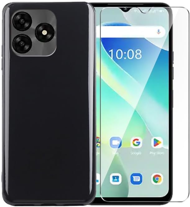 Funda para Umidigi G5A + protector de pantalla de vidrio templado - Silicona transparente suave flexible parachoques a prueba de golpes TPU cubierta