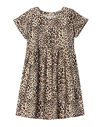 DaniChins Girl Casual Short Sleeve Floral Print Dress with Pockets