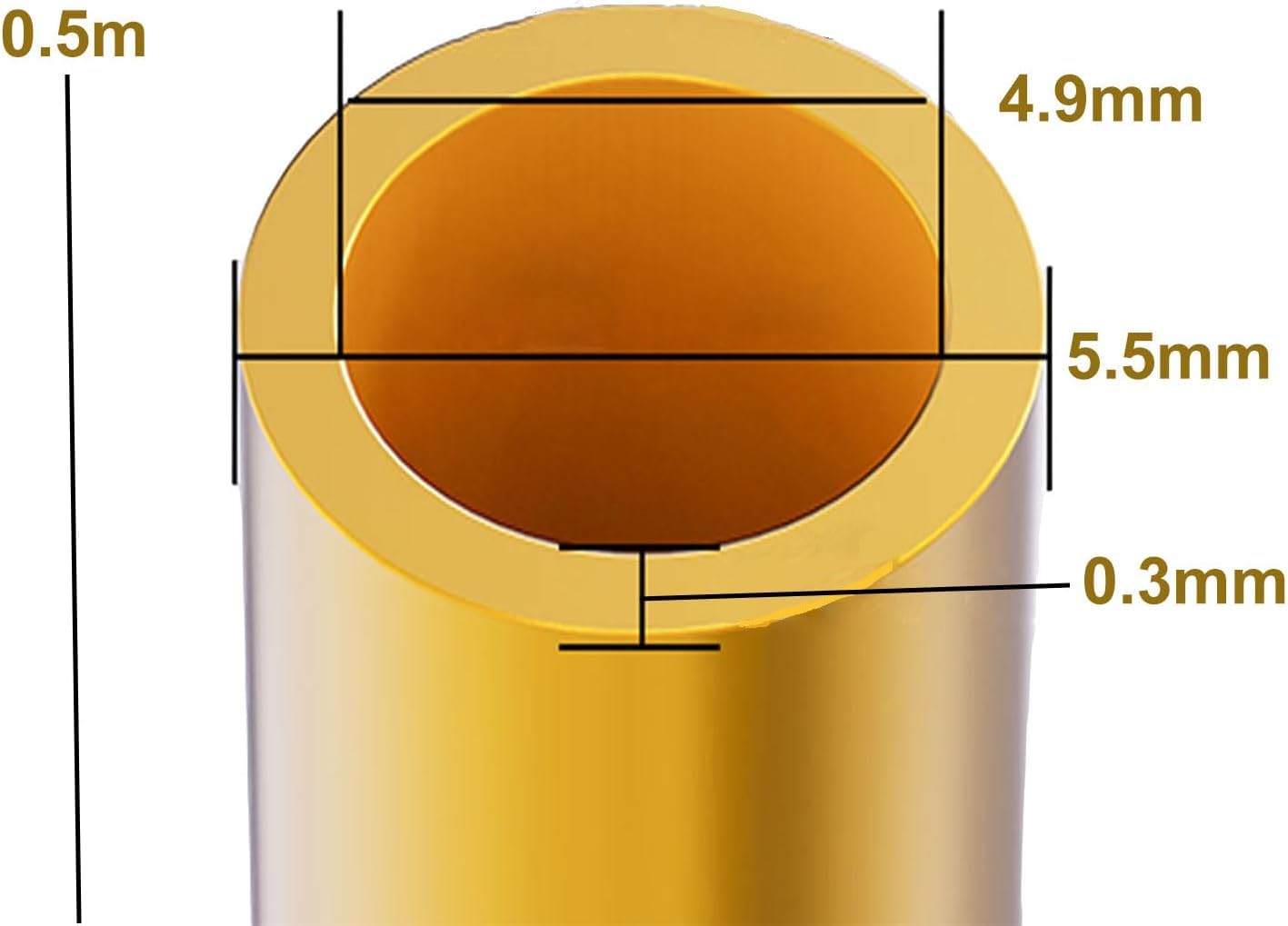 Rundrohr aus Messing, Außendurchmesser: 5,5 mm, Länge: 0,5 m, nahtloses, hochfestes Präzisions-Rundrohr(5.5x0.3mm)