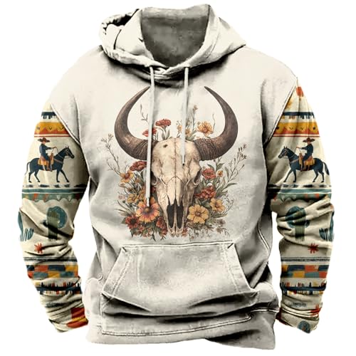 Image of domirica Hoodies For Men Western Cowboy Pullover Big And Tall Comfort Fashion Cool Novelty Graphic Hooded Sweatshirt