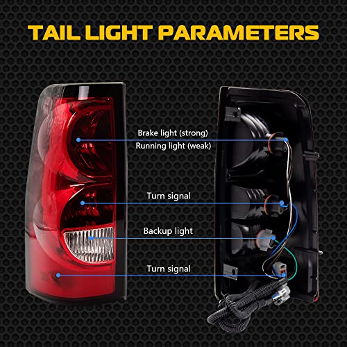 A Abigail Passenger Side Tail Brake Light Assembly Rear Lamp Replacement For 2003-2006 Chevy Silverado 1500 2500 3500/2007 Silverado Classic W/Harness & Bulbs Oe Style (Red) #TOP1