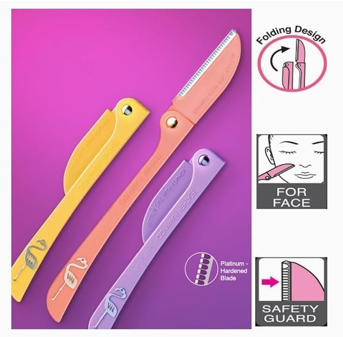 Image of FEATHER FLAMINGOS RAZOR, Feather Flamingo Facial Razor for Face, Eyebrows & Body shaving | 3-Piece Facial Touch-up Razor