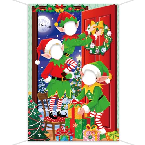 DPKOW Navidad Pancarta con Cara de Elfo para Decoraciones Adornos Navidad, Juego con Cara de Navideñas Pancarta de Elfo Accesorios para Fotos Navideñas, 150x100 cm