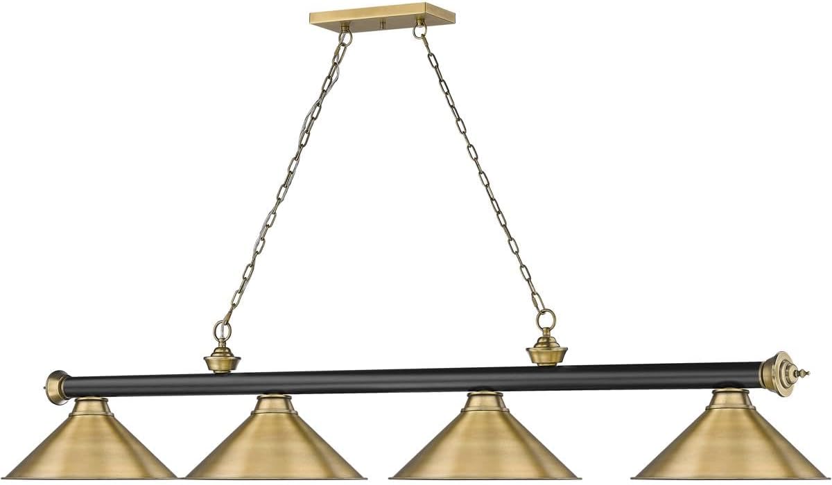 Z-Lite 2306-4MB-RB-RB15 Cordon Billiard Pendant, 4-Light 240 Total Watts, Matte Black & Rubbed Brass