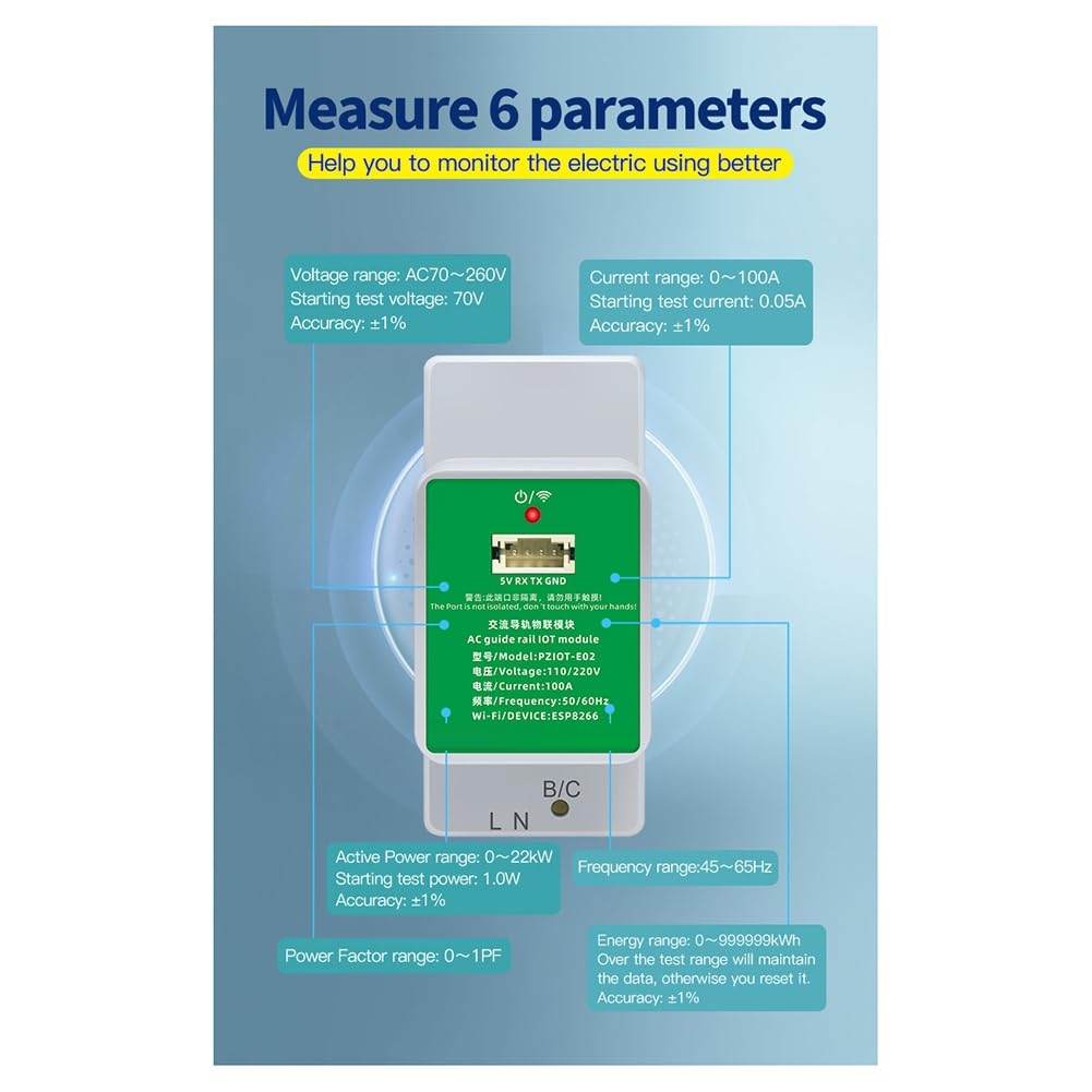 Misuratore di Energia Elettrica Tasmota Wifi per Home Assistant, Wattmetro Elettrico ESPHome Tasmota.
