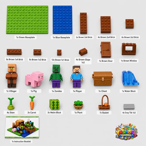 Image of Yashoni Building Blocks Toy Set for Kids | DIY STEM Construction Bricks with Mini Figures, Creative Models & Educational Play Set|Blocks Game (96, The Melon Farm)