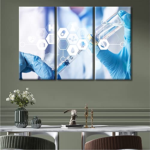 Image of TUMOVO Medical background Wall Art 3 Panel Medical Clinical Laboratory Artwork Wall Decor for Living Room, Bedroom, Bathroom, Office. Framed Ready to Hang (36 inch Wx24 H)
