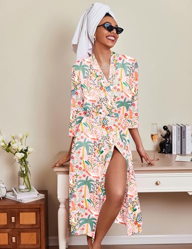 Image of Ekouaer Silk Robes for Women Long Satin Bride Bridesmaid Wedding Party Robes Lightweight Sexy Sleepwear with Pockets