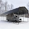 GREEN PARTY 14 x 35 ft Metal RV Carport Kits with Galvanized Steel Roof, Heavy Duty 2 Car Outdoor Car-Shed Canopy, Car Tent Metal Garage Shelter for RV, SUV, Truck, Tractors and Boats, Gray