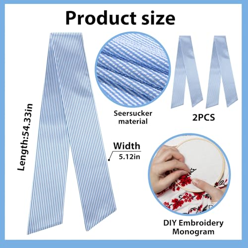 2 Pieces Baby Shower Wreath Sash for Front Door, Blue Seersucker Sash Stripes Wreath Accessories for Home Wedding Birthday Decorations