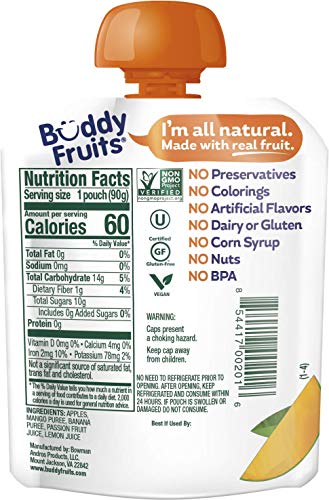 Buddy Fruits Pure Blended Fruit To Go Apple and Mango Applesauce | 100% Real Fruit | No Sugar, Non GMO, Vegan, Gluten Free, No Preservatives, BPA Free , Certified Kosher | 3.2oz Pouch 24 Pack - Thumbnail 4
