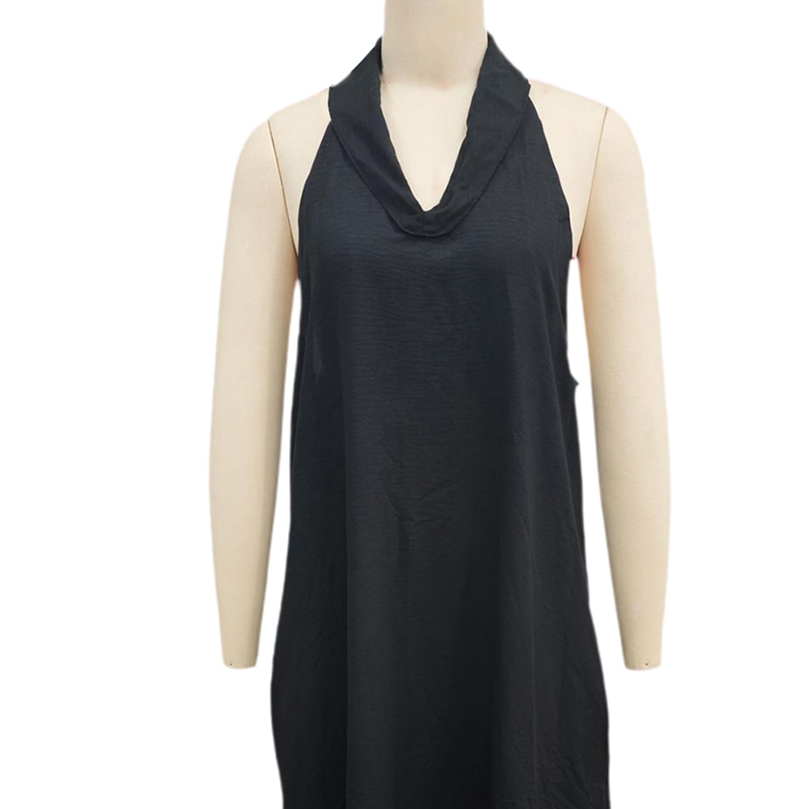 Maxi abito estivo da donna, con scollo a V, senza maniche, con risvolto e tasche, leggero e ventilato, ideale per vacanze in spiaggia, vacanze e abbigliamento casual quotidiano