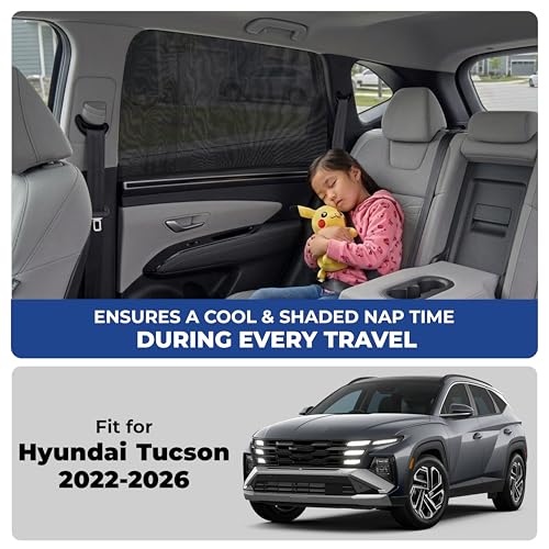 Image of EcoNour Car Window Screen for Hyundai Tucson (2022-2026) 2 Pack | Breathable Mesh Camping Window Covers | 100% Protection from Bugs, Mosquito & UV | Baby Safe Privacy Blackout Net | Car Accessories