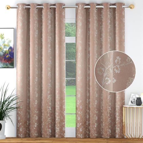 Image of FRESH FROM LOOM Heavy Jari Jacquard Premium Luxury Eyelet Curtain 12 Feet Long Door with Floral Print | Semi Blackout | Light Blocking 80% Room Darkening Parda (12ft, Onion, 2pc)