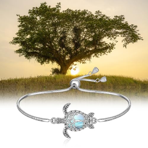 Turtle Bracelet Moonstone Tree of Life Sea Turtle Gifts for Women Sterling Silver Adjustable Beach Hawaiian Sea Jewelry Ocean Gifts4