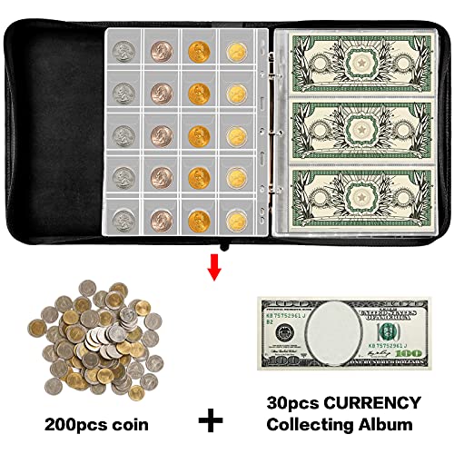 Ankhoh COIN-BOOK-02 Collection Book Holder For Collectors, 200 Pockets Coins Collecting Album & 30 Sleeves Paper Money Display Storage Case thumb #2