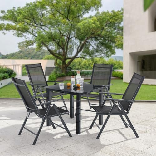 Juskys Salon de Jardin Milano en Aluminium 4+1 – 4 chaises à Haut Dossier réglables et Pliables avec Table – Ensemble de Meubles de Jardin 5 pièces...